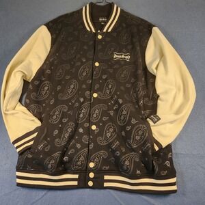 Dogg Supply by Snoop Dogg Varsity Jacket Mens XXL Paisley Fleece Snaps Black‎